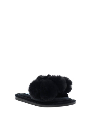 Lunar Octavia Pom Pom Slip on Slippers, Black