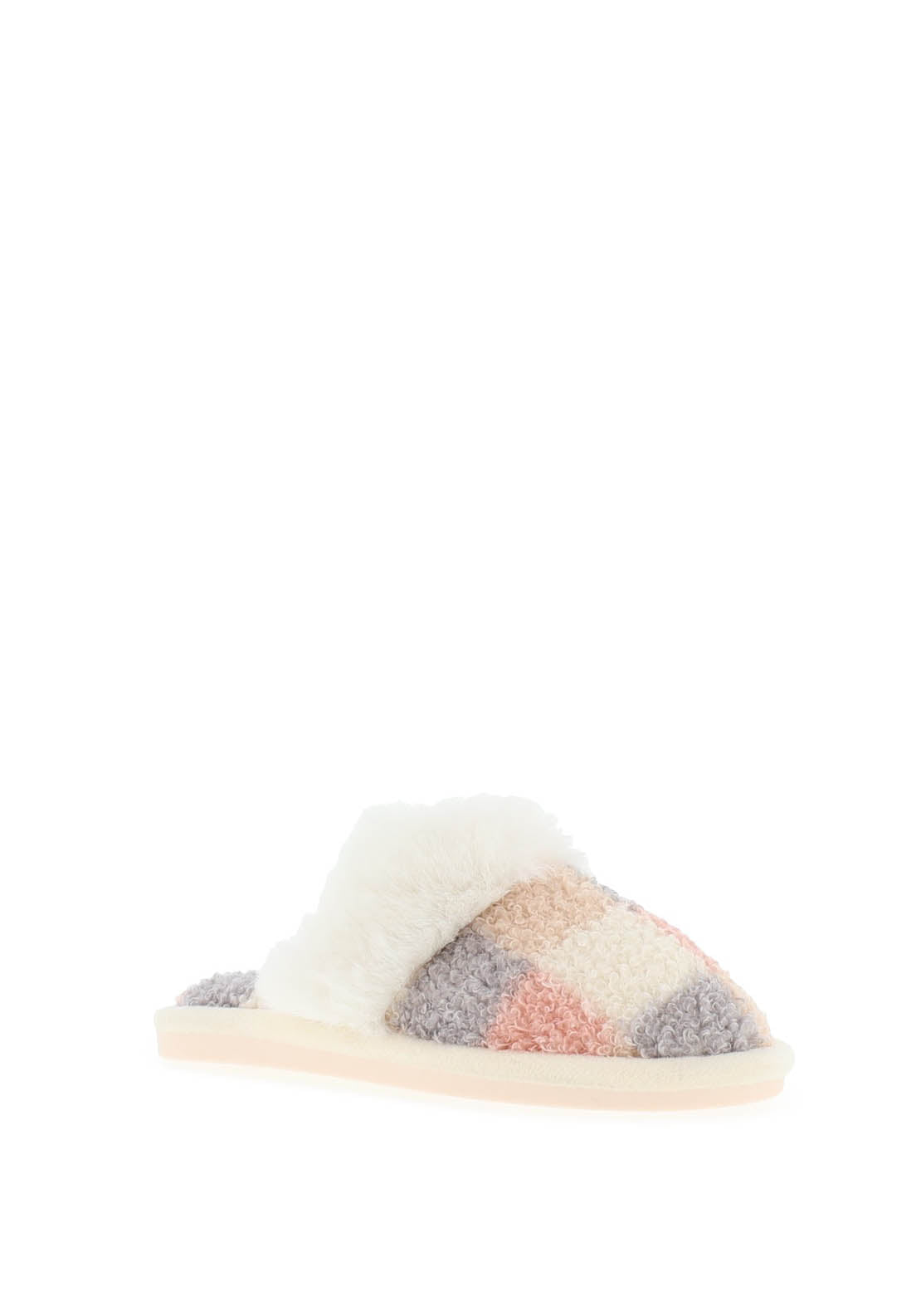 Lunar Kayden Check Faux Fur Trim Slipper, Pink
