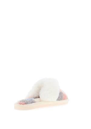 Lunar Kayden Check Faux Fur Trim Slipper, Pink