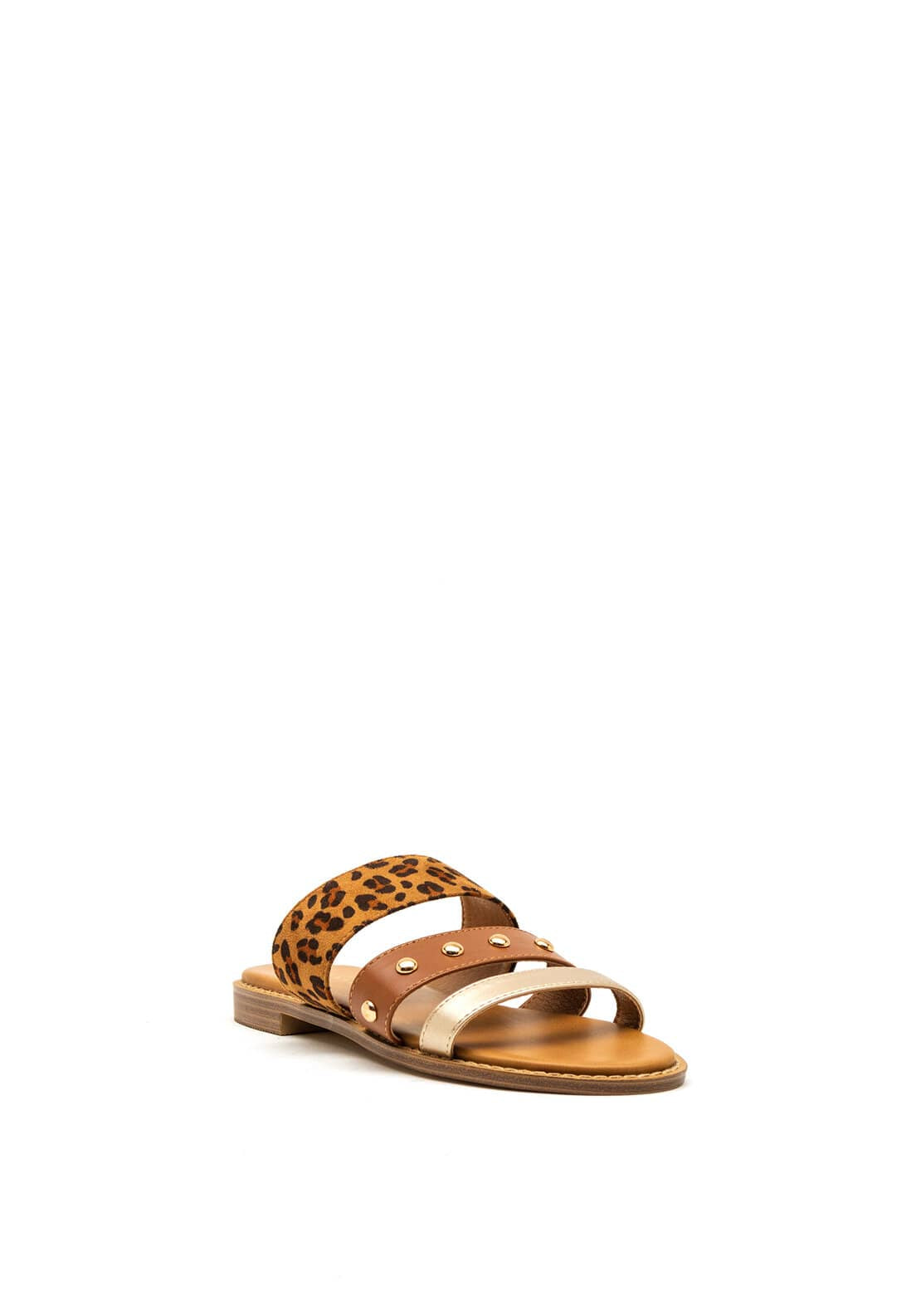 Lunar Animal Print Stud Slip on Sandals, Brown
