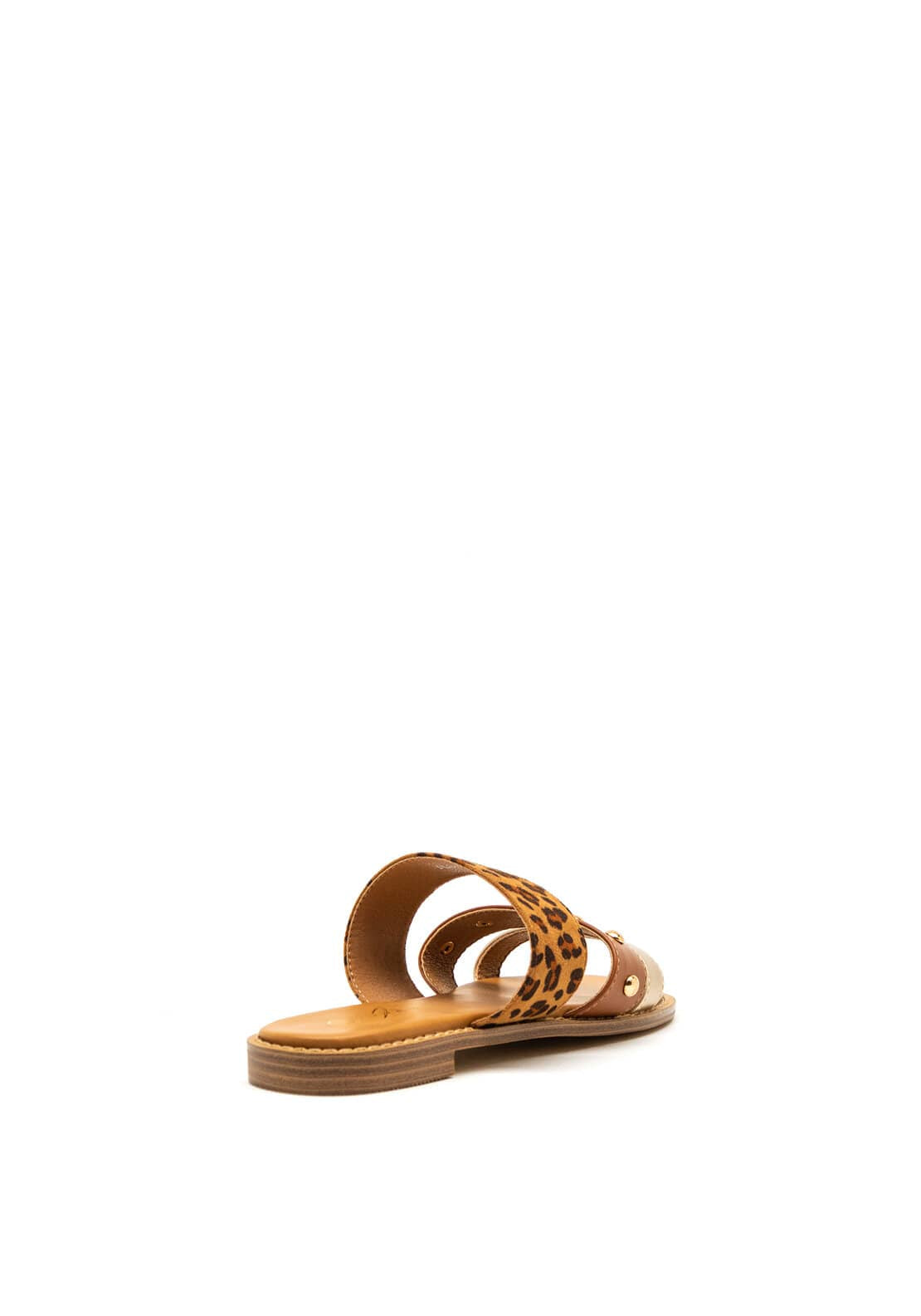 Lunar Animal Print Stud Slip on Sandals, Brown
