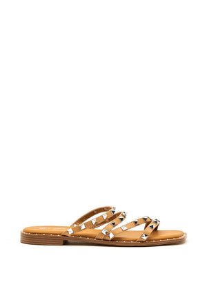 Lunar Sydney Stud Strap Slip on Sandals, Tan