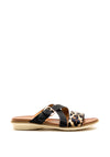 Lunar Josie Leopard Buckle Slip on Sandals, Black
