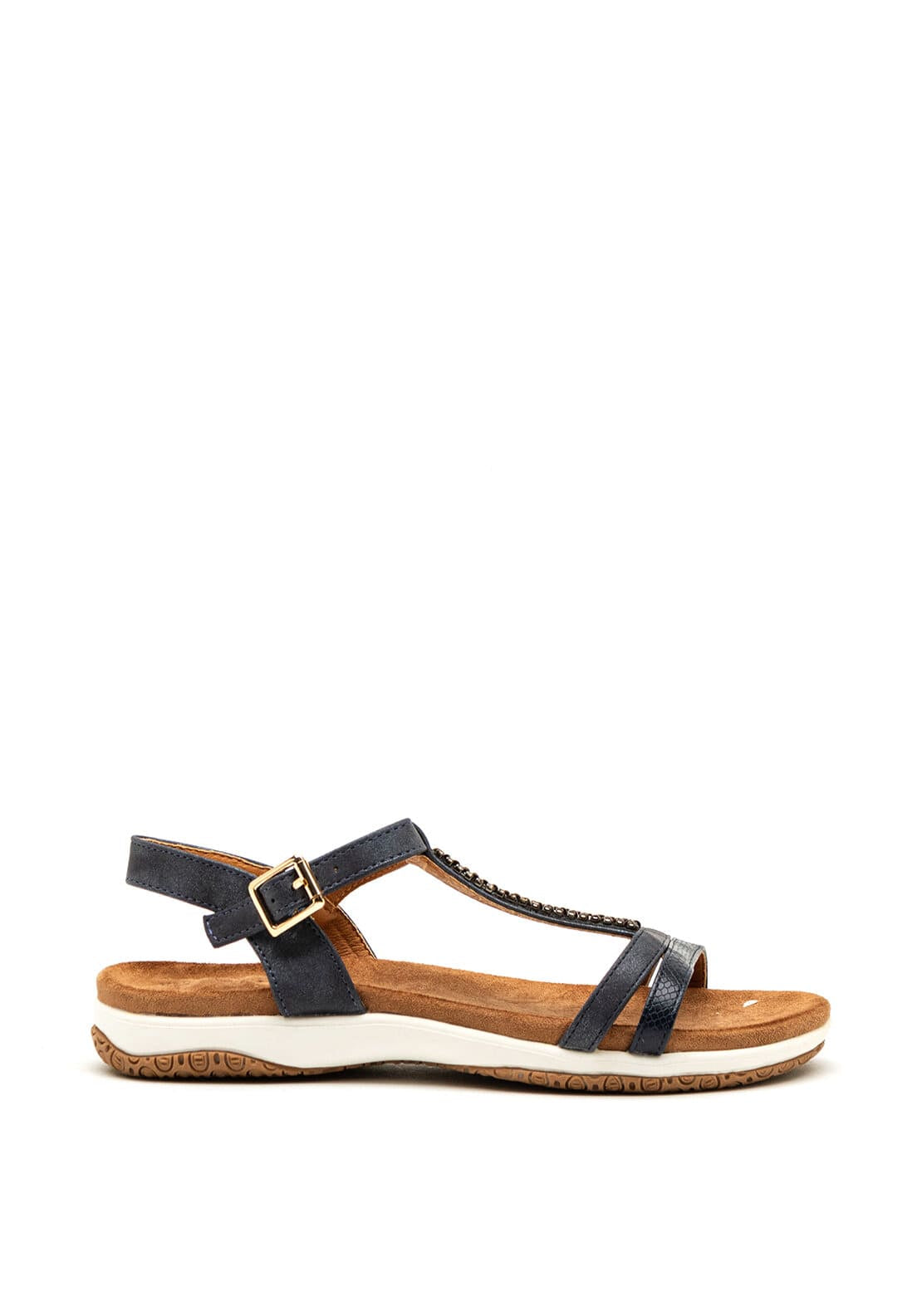 Lunar Perrie Embellished T-Bar Sandals, Navy