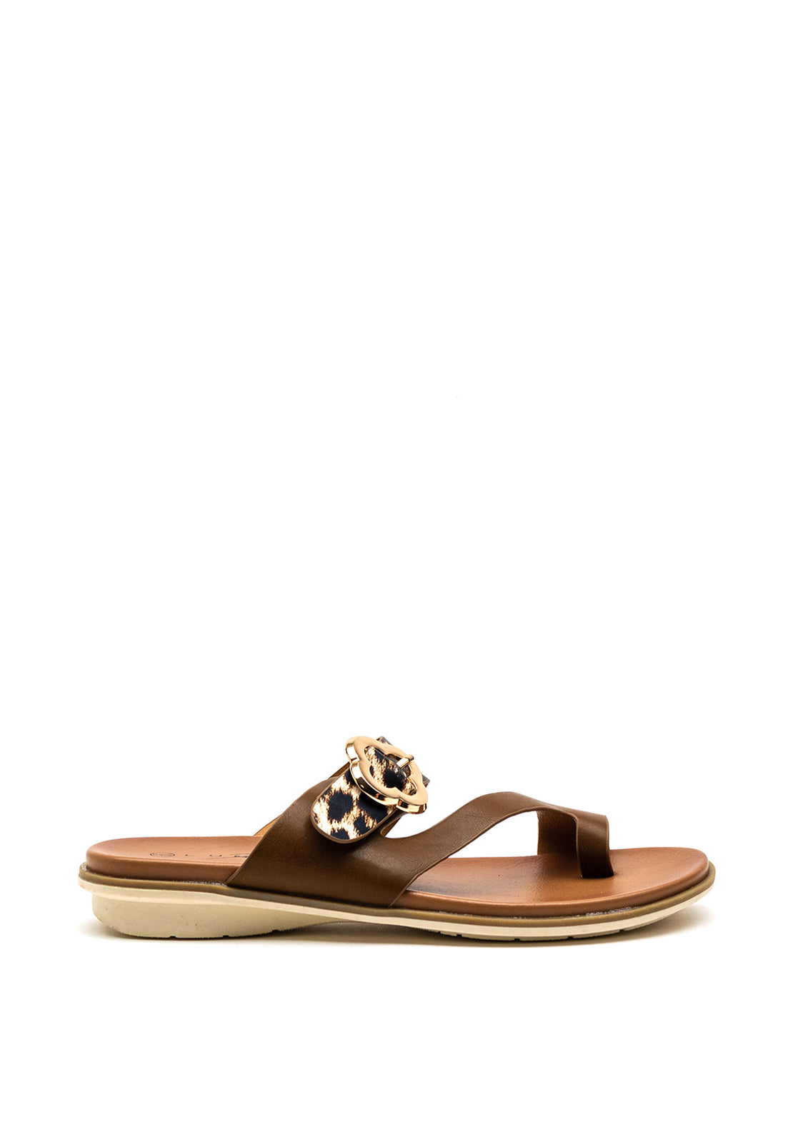 Lunar Larkin Leopard Toe Loop Sandal, Tan