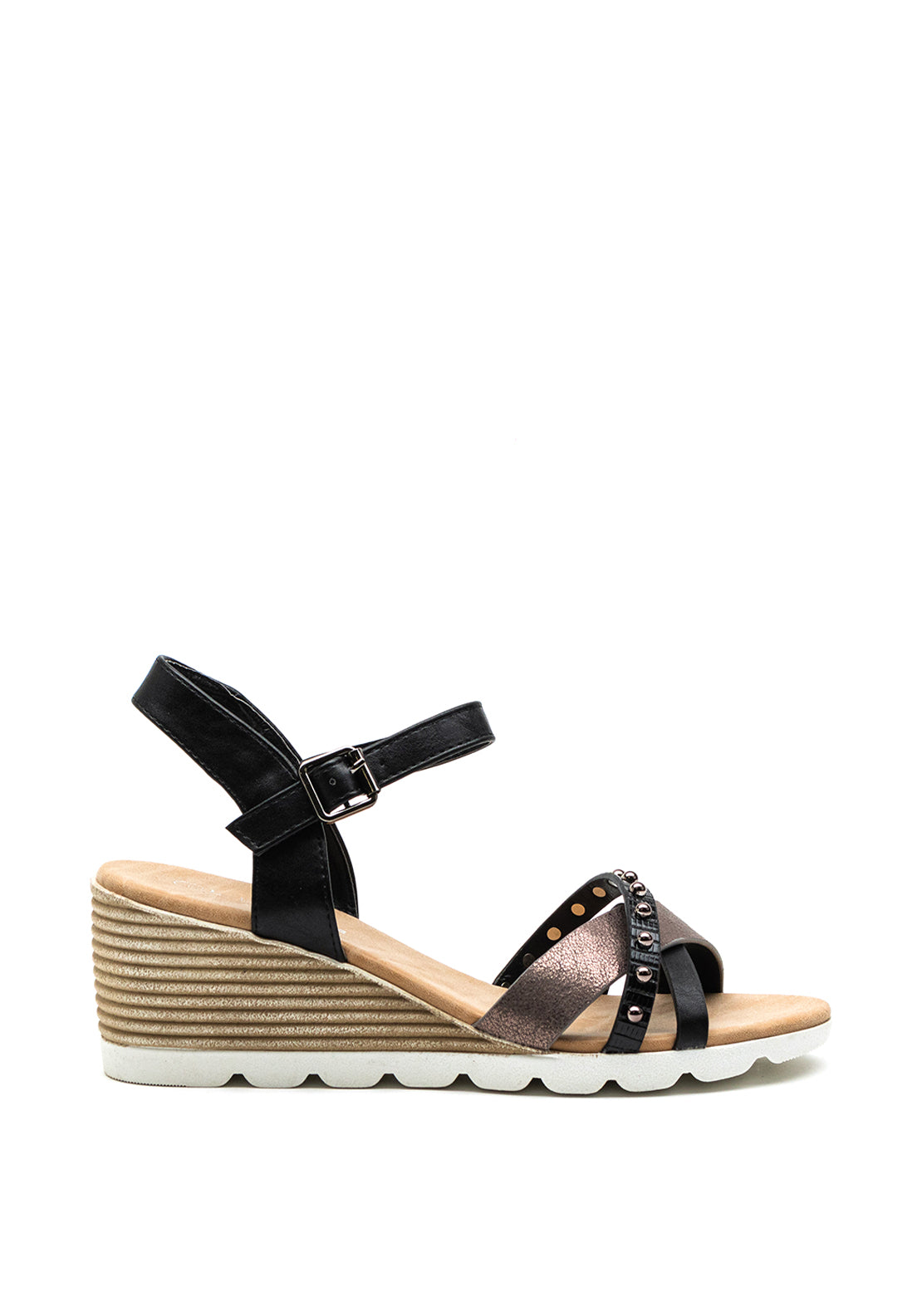 Lunar Cranmore Stud Strap Wedge Sandal, Black