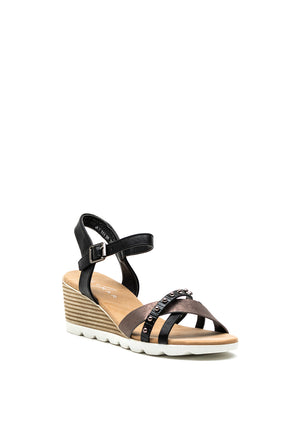 Lunar Cranmore Stud Strap Wedge Sandal, Black