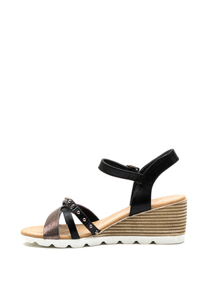 Lunar Cranmore Stud Strap Wedge Sandal, Black