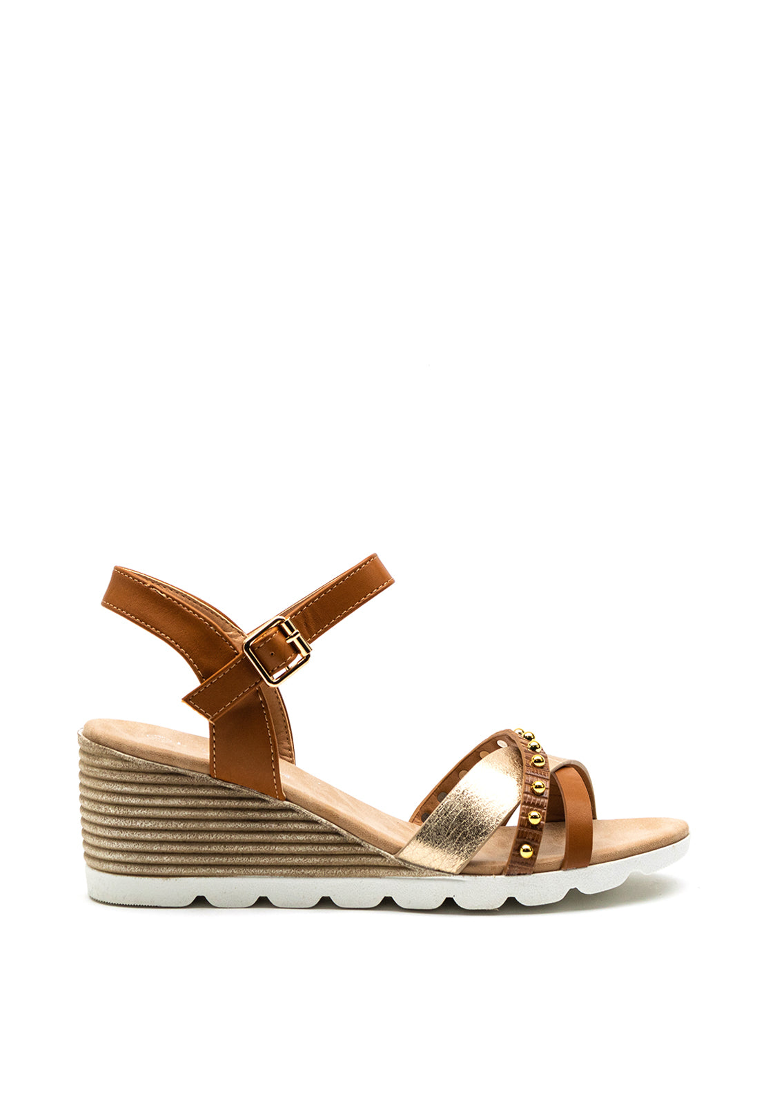Lunar Cranmore Stud Strap Wedge Sandal, Tan