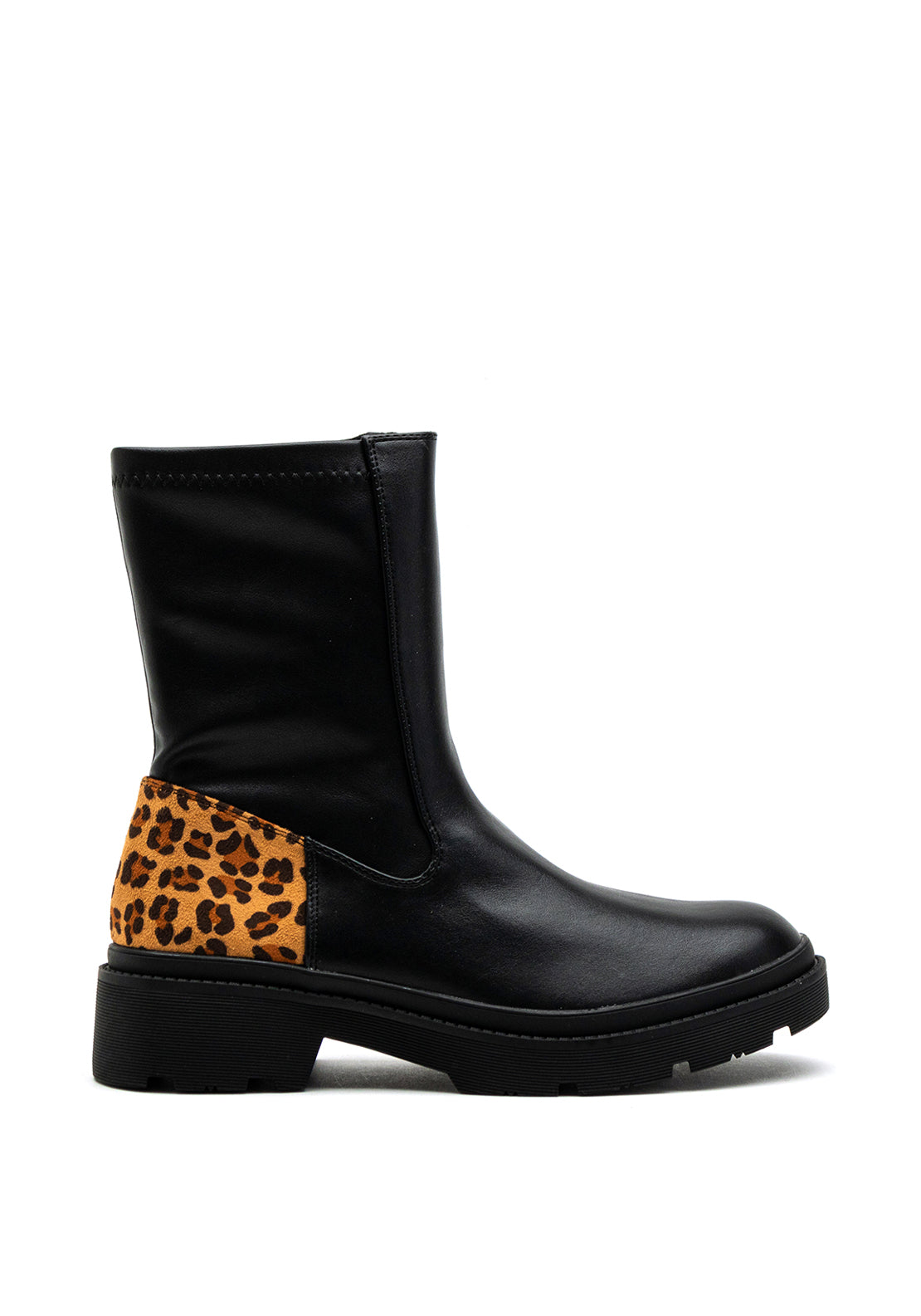 Lunar Leopard Print Heel Chunky Ankle Boot, Black