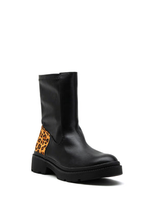 Lunar Leopard Print Heel Chunky Ankle Boot, Black
