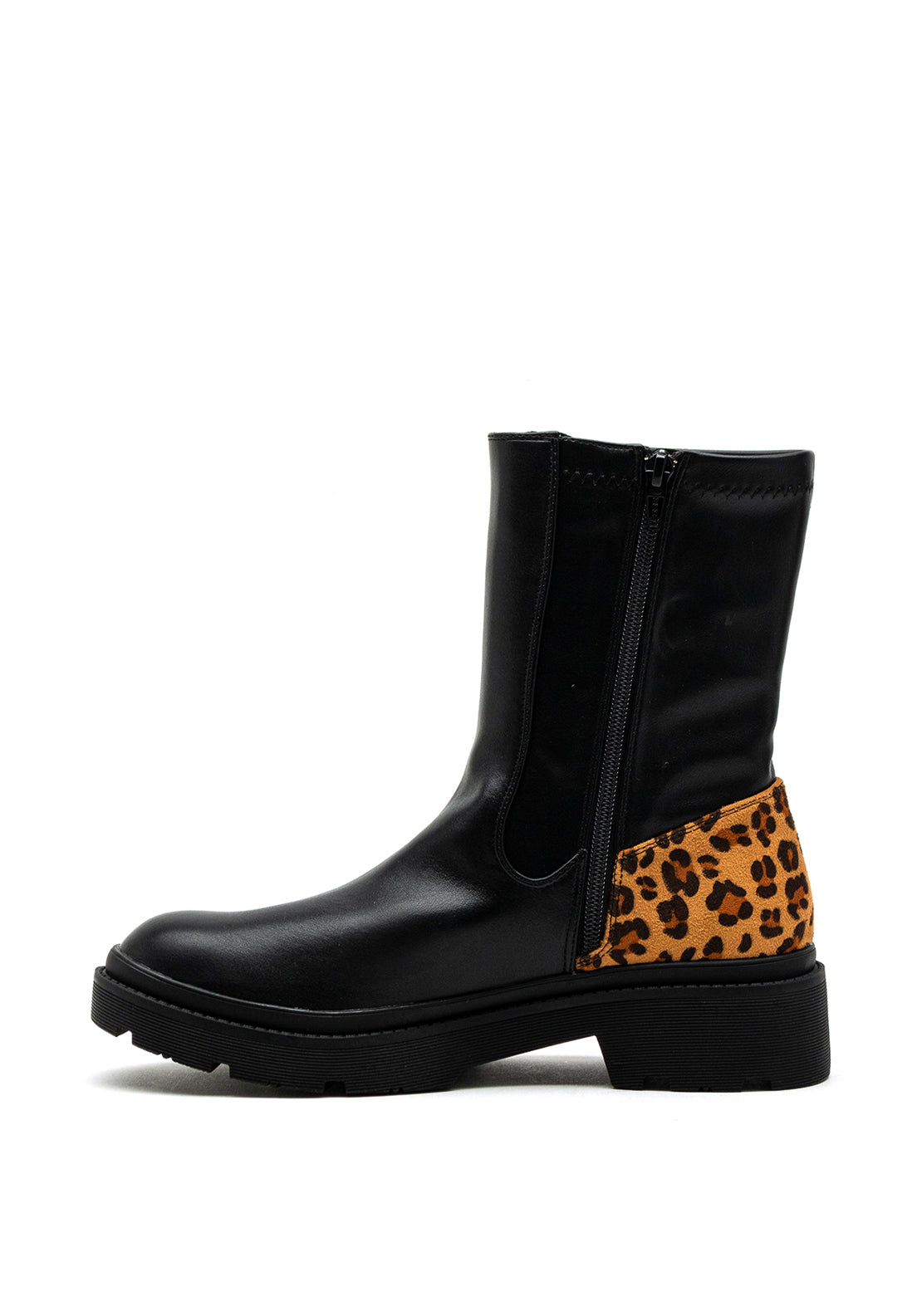Lunar Leopard Print Heel Chunky Ankle Boot, Black
