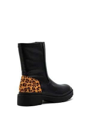 Lunar Leopard Print Heel Chunky Ankle Boot, Black
