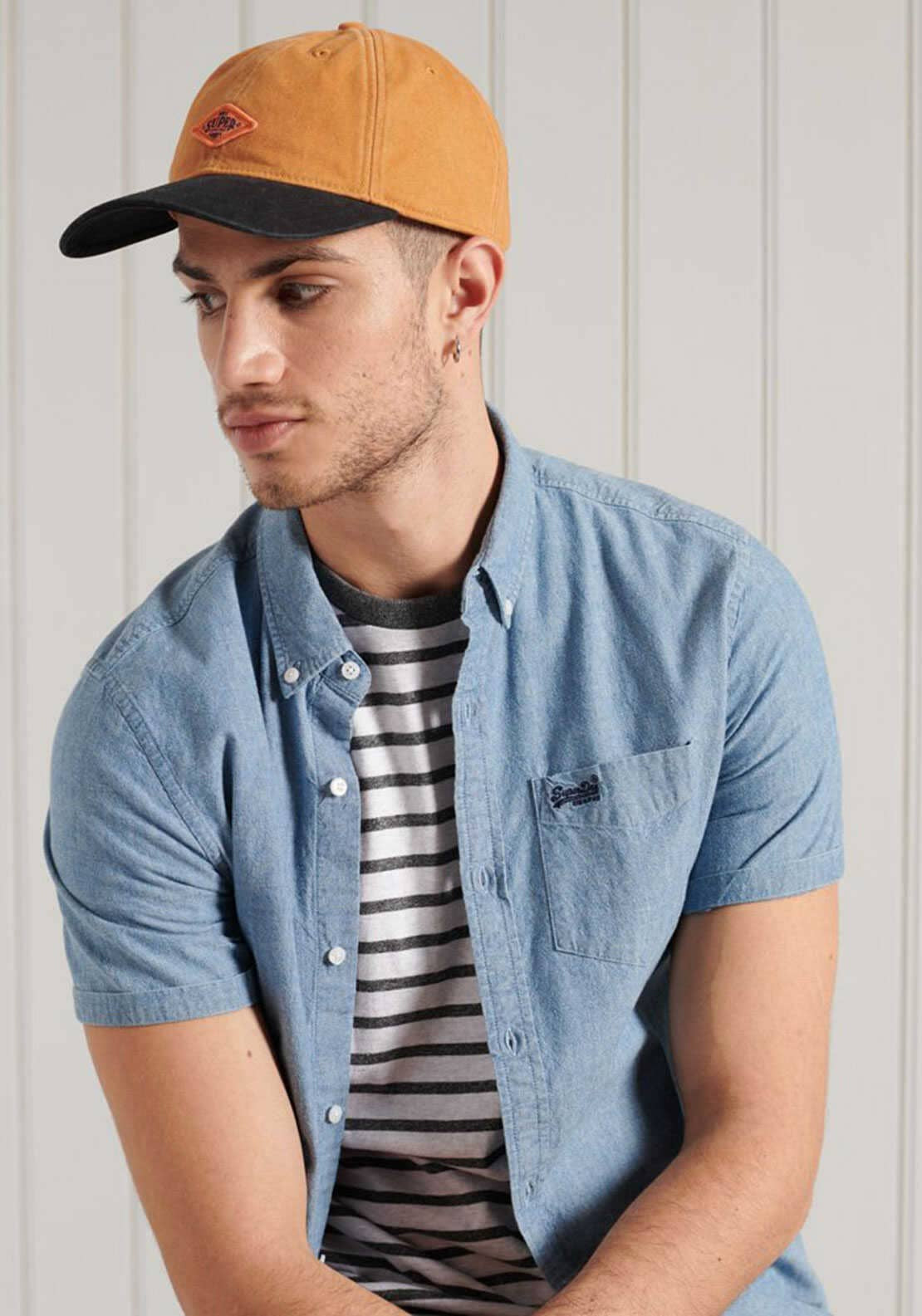 Superdry Classic University Oxford Short Sleeve Shirt, Indigo Chambray