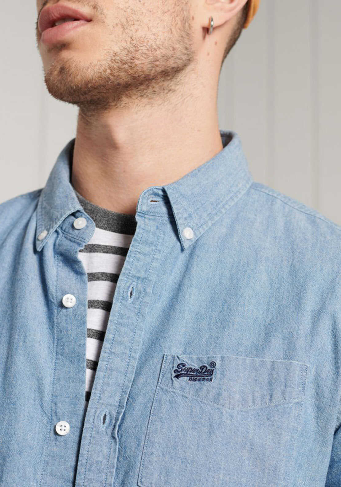 Superdry Classic University Oxford Short Sleeve Shirt, Indigo Chambray