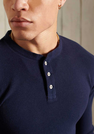 Superdry Long Sleeve Waffle Grandad Top, Nautical Navy