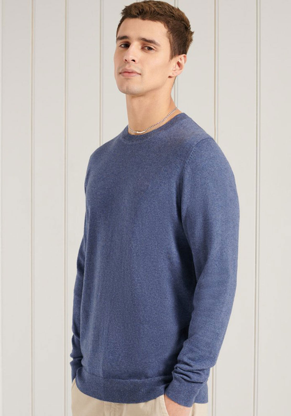 Superdry Orange Label Cotton Crew Neck Sweater, Pilot Mid Blue