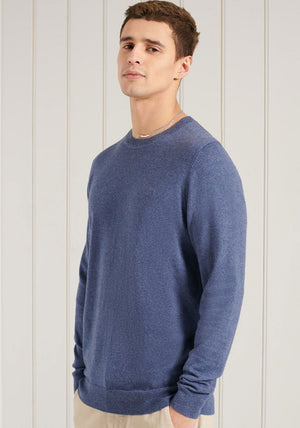 Superdry Orange Label Cotton Crew Neck Sweater, Pilot Mid Blue