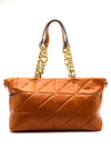 Zen Collection Quilted Chain Large Shoulder Bag, Tan
