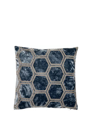 Malini Large Hexagon Design Velvet Cushion, Blue