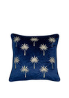 Malini Miami Feather Filled Velvet Embroidered Cushion, Cobalt Blue