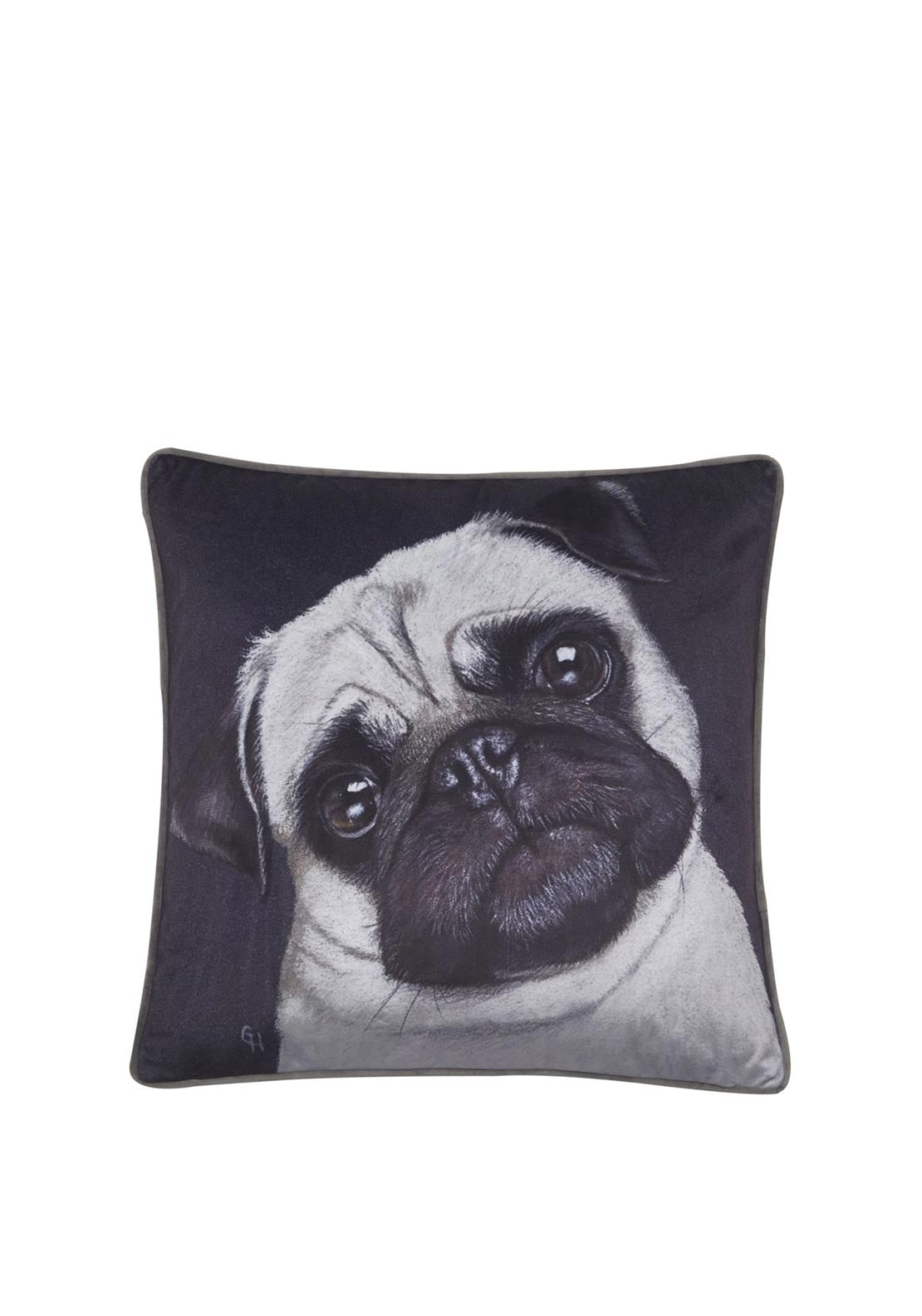 Malini Juniper Lulu Velvet Pug Cushion, Grey