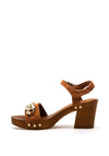 Marco Tozzi Leather Chain Block Heel Sandals, Tan