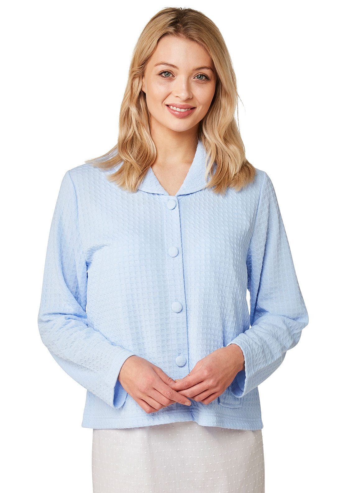 Marlon Waffle Print Bed Jacket, Blue