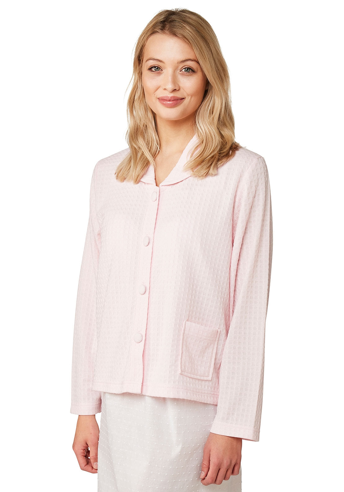 Marlon Waffle Print Bed Jacket, Pink