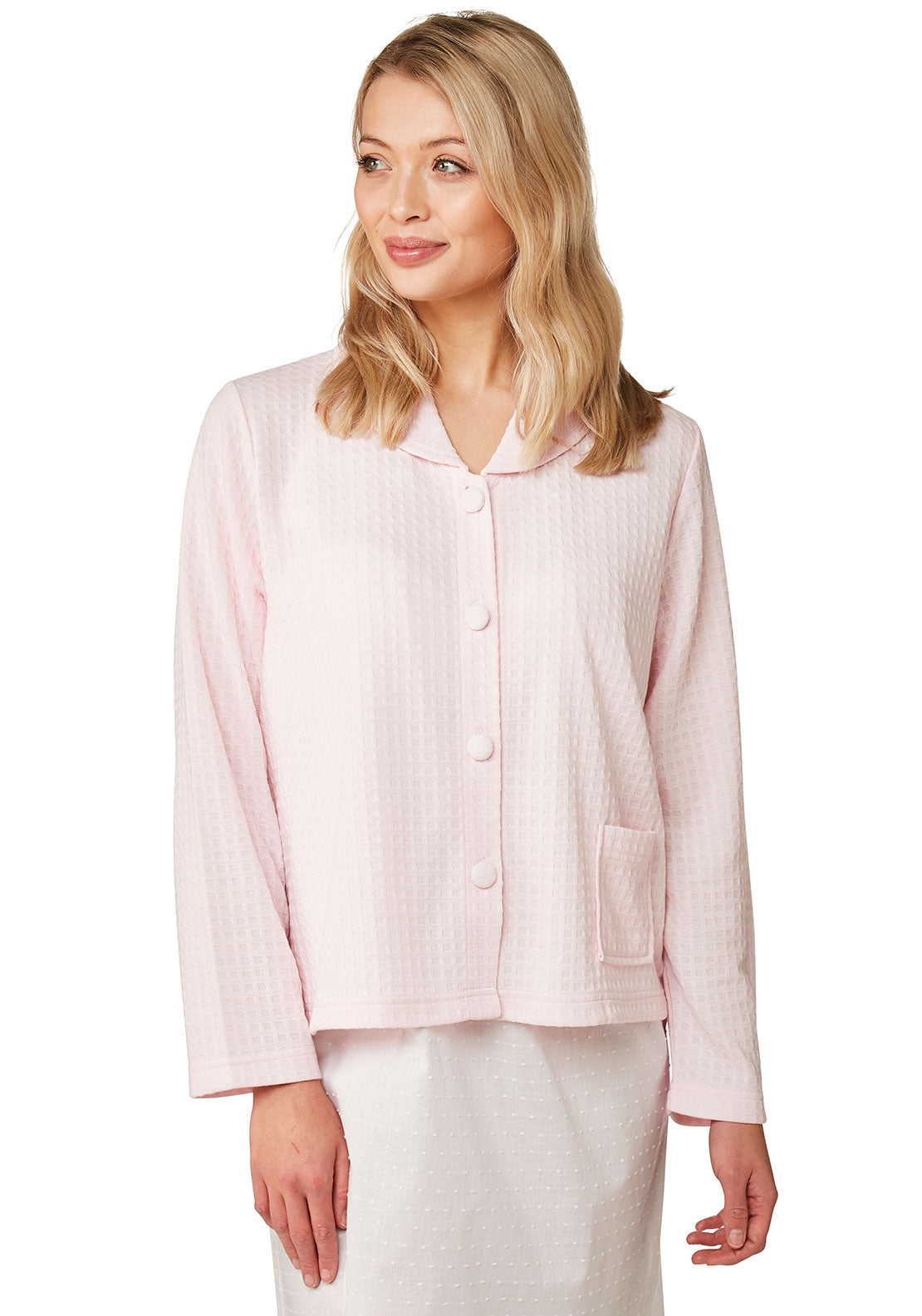 Marlon Waffle Print Bed Jacket, Pink