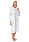 Marlon Floral Frill Collar Long Sleeve Nightdress, White and Blue