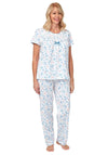 Marlon Floral Short Sleeve Pyjama Set, White and Blue
