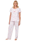 Marlon Floral Short Sleeve Pyjama Set, White and Pink