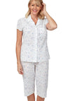 Marlon Floral Cotton Capri Pyjama Set, White & Blue