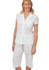 Marlon Floral Cotton Capri Pyjama Set, White & Blue