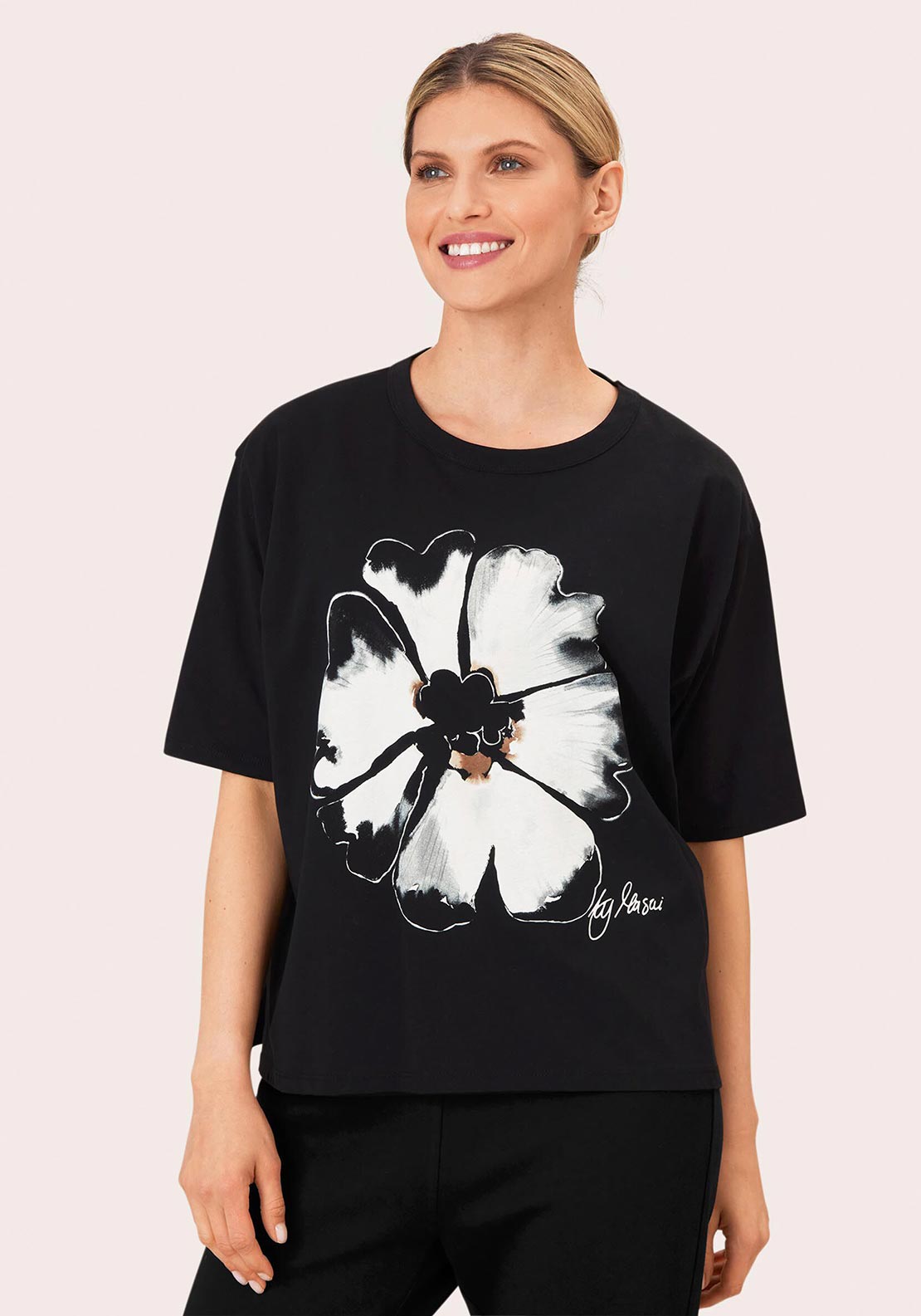 Masai Doreann Flower Print Relaxed T-Shirt, Black - McElhinneys