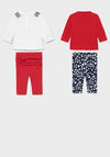 Mayoral Baby Girls 4 Piece Top and Leggings Set, Red Mix
