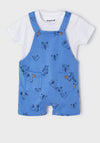 Mayoral Baby Boy Short Dungaree and T-shirt Set, Blue and White