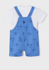 Mayoral Baby Boy Short Dungaree and T-shirt Set, Blue and White