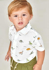 Mayoral Baby Boy Dino Print Short Sleeve Shirt, White