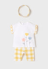 Mayoral Baby Girl Top and Gingham Legging Set with Hairband, Yellow