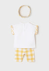 Mayoral Baby Girl Top and Gingham Legging Set with Hairband, Yellow