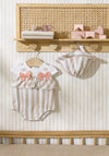 Mayoral Baby Girl Stripe Romper and Hat Set, Taupe