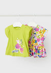 Mayoral Baby Girl Set of Two Cotton T-shirts, Lime Multi