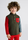 Mayoral Boy Combined Long Sleeve Polo Shirt, Forest Green