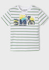 Mayoral Boys Striped Motorbike Print T Shirt, White