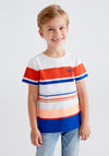 Mayoral Boy Stripe Short Sleeve T-shirt, Red Multi