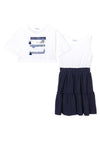 Mayoral Girls Frill Dress and Cropped Top Set, Navy