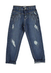 Mayoral Girls Ripped & Rhinestone Slouch Jeans, Denim Blue