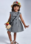 Mayoral Girls Gingham Print Dress, Black & White